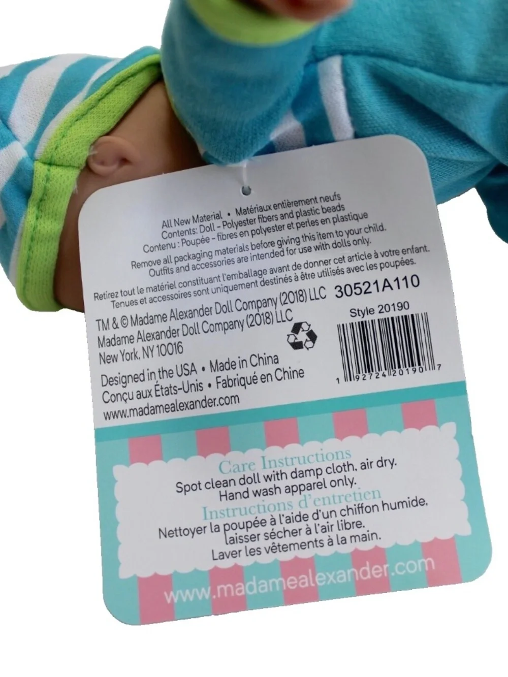 Madame Alexander Little Cuties Blue Doll 8 inch Stripe Hat